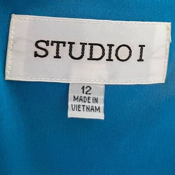 Studio I Classic Fit and Flare Dress in Blue Green Print Buckle at Waist… - Picture 7 of 9